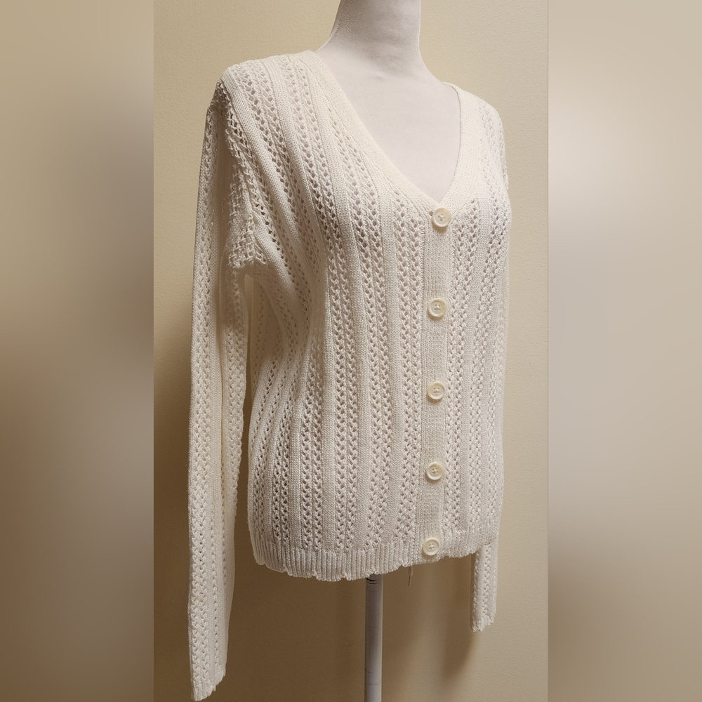 NWT Ivory Open Knit V-neck Button-Up Cardigan Size XXL (16-18)